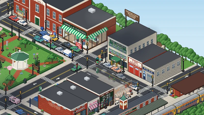 Main Street: Vanilla Threads and The Garden Apartments, traffic stopping at the lights