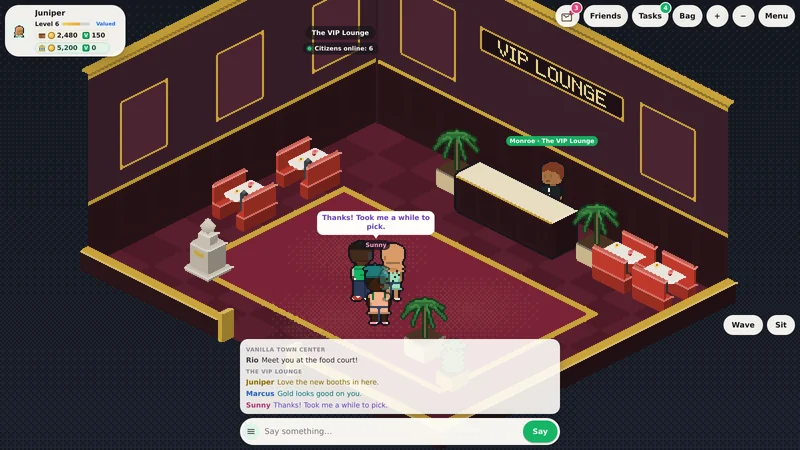 Inside the VIP Lounge, members talking in their own colors
